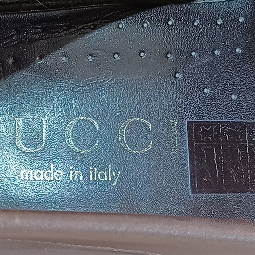 Gucci Leather Men's Shoe's size EURO 45 US 10.5 Brown White 11 Stripe - Picture 5 of 8